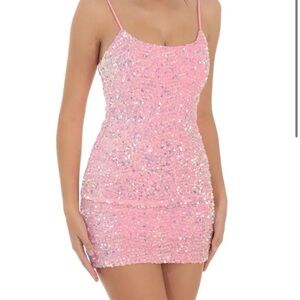 Lucy in the Sky Iridescent Sequin Bodycon Dress in Pink